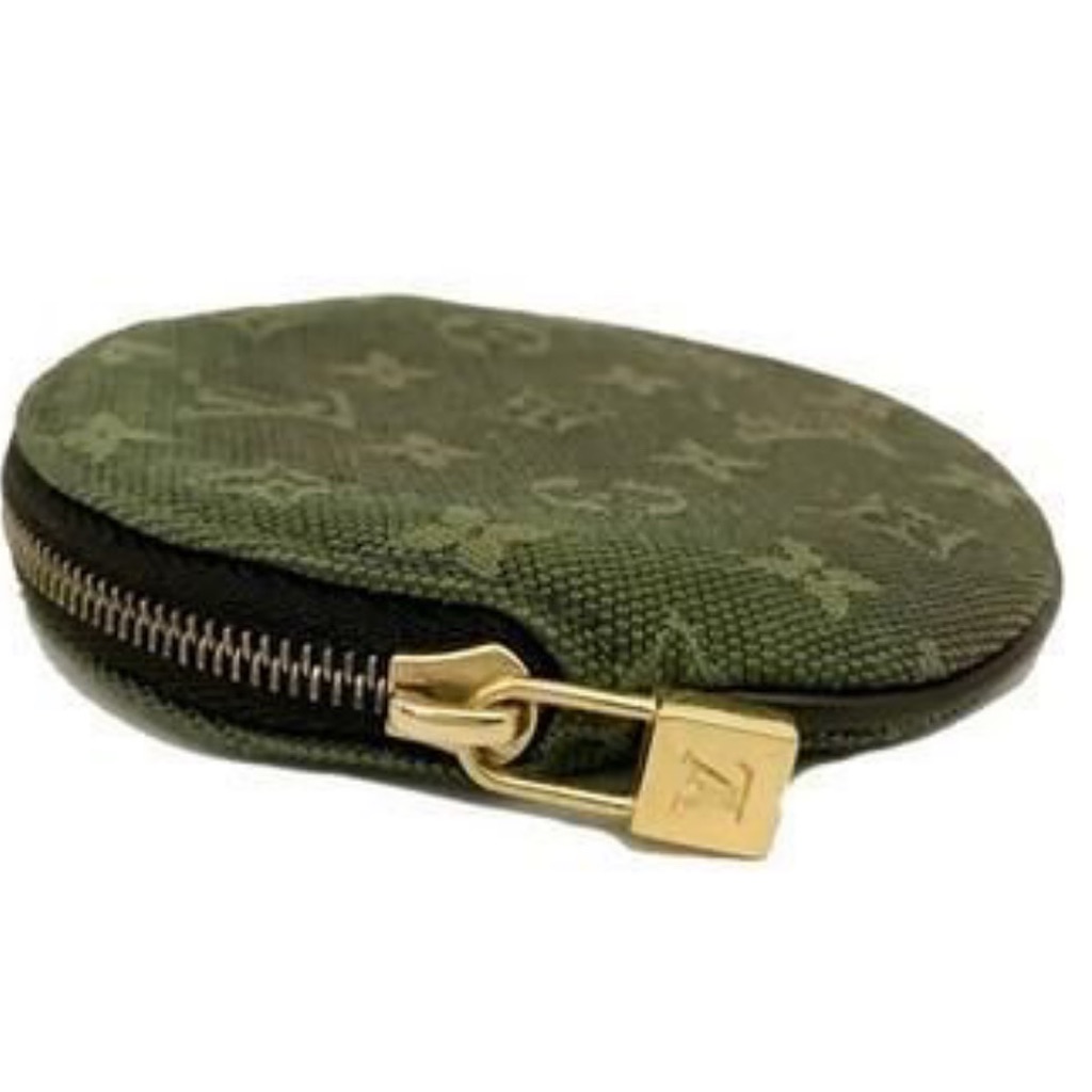 Louis Vuitton Khaki Green Mini Lin Coin Purse / Ronde Pouch